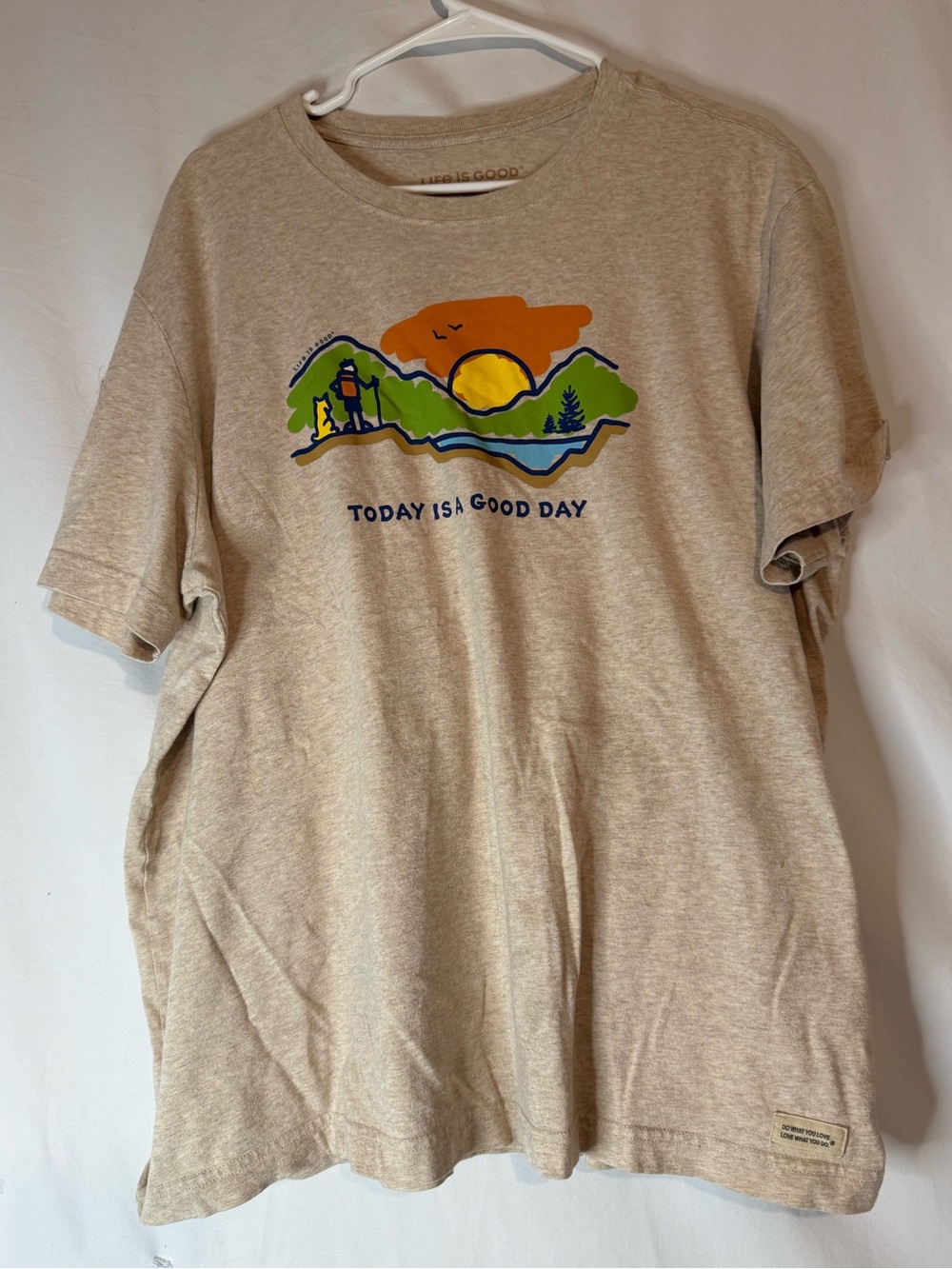 Life Is Good Mens XL T Shirt Today Is A Good Day Hiking Dog Mountain Graphic